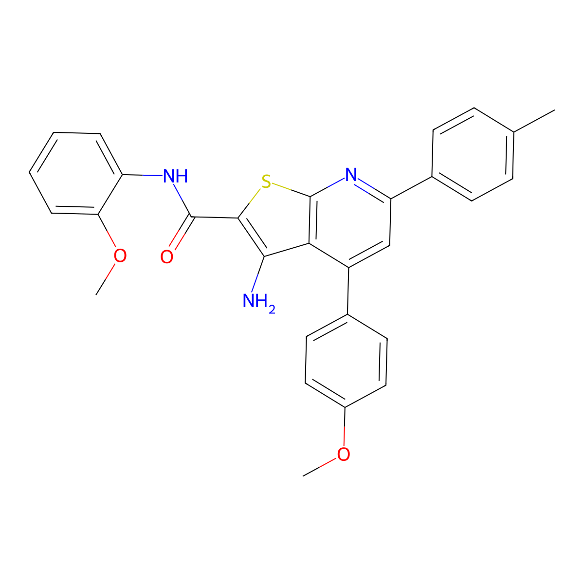 3-Amino-N-(2-methoxyphenyl)-4-(4-methoxyphenyl)-6-(p-tolyl)thieno[2,3-b]pyridine-2-carboxamide molecular structure, CAS 337498-31-4