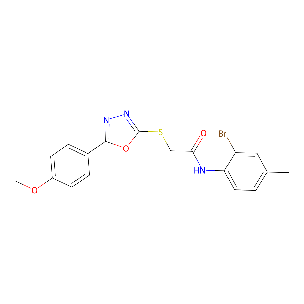 N-(2-Bromo-4-methylphenyl)-2-((5-(4-methoxyphenyl)-1,3,4-oxadiazol-2-yl)thio)acetamide molecular structure, CAS 337498-59-6