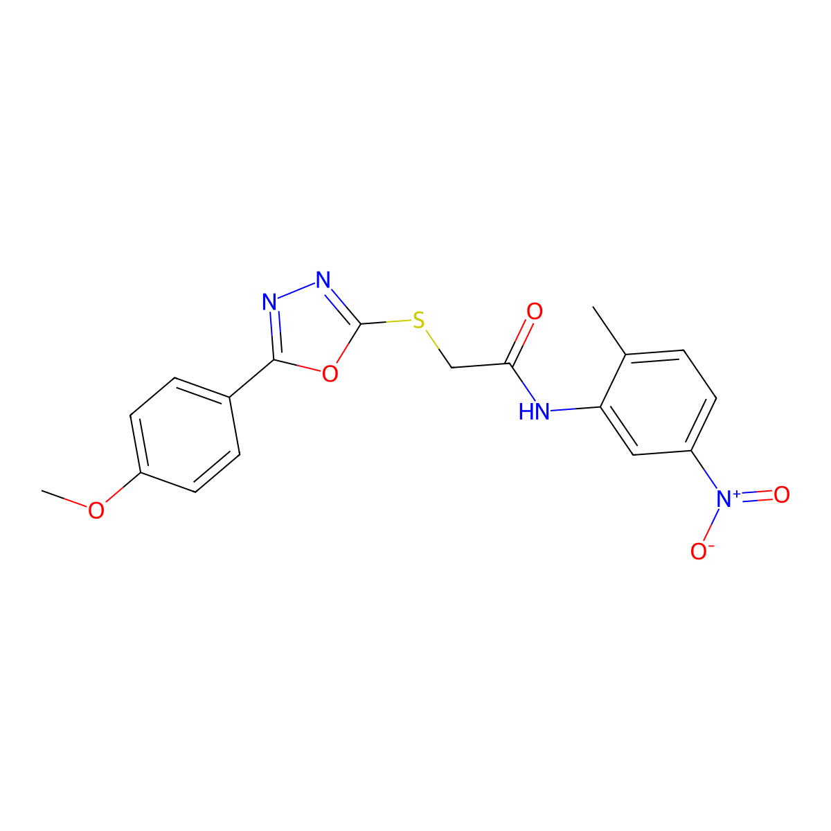 2-((5-(4-Methoxyphenyl)-1,3,4-oxadiazol-2-yl)thio)-N-(2-methyl-5-nitrophenyl)acetamide molecular structure, CAS 337498-65-4