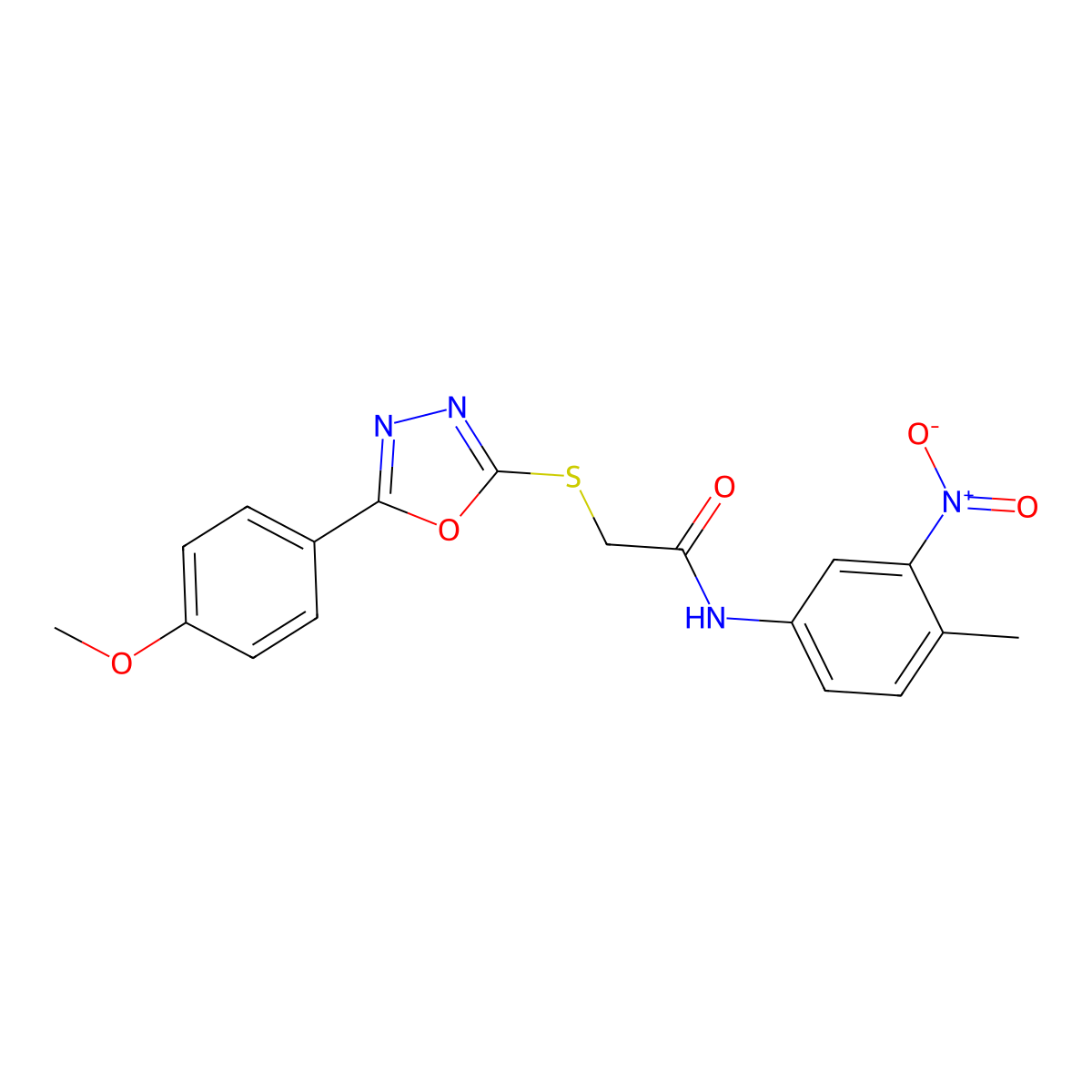 2-((5-(4-Methoxyphenyl)-1,3,4-oxadiazol-2-yl)thio)-N-(4-methyl-3-nitrophenyl)acetamide molecular structure, CAS 337498-67-6