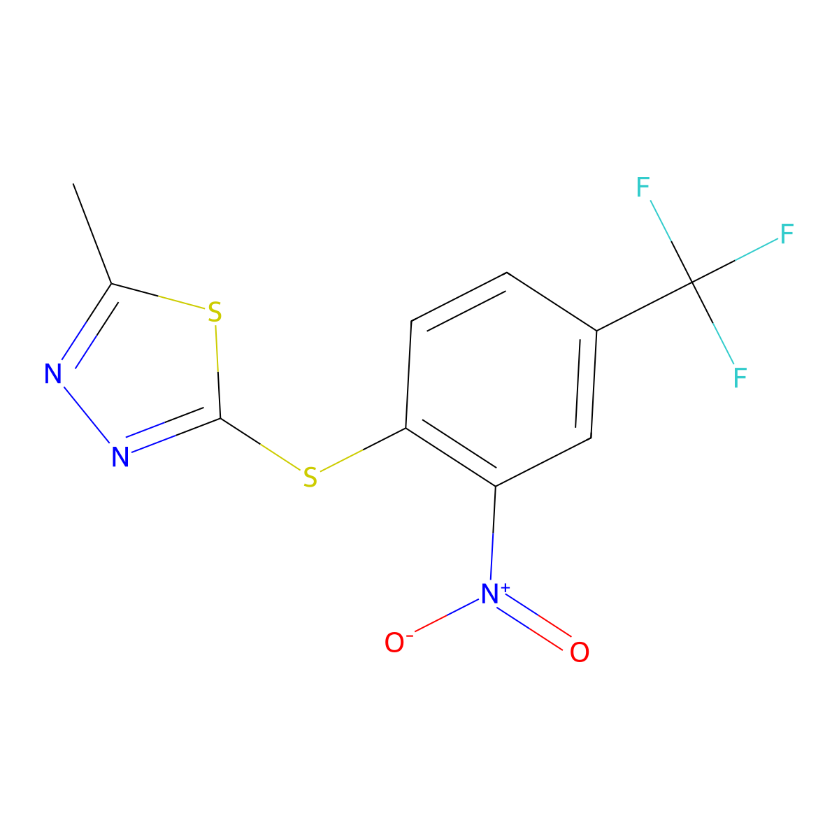 2-Methyl-5-[2-nitro-4-(trifluoromethyl)phenyl]sulfanyl-1,3,4-thiadiazole molecular structure, CAS 337498-78-9