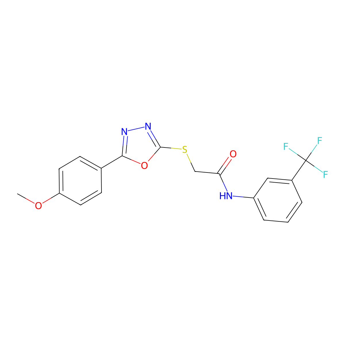 2-{[5-(4-methoxyphenyl)-1,3,4-oxadiazol-2-yl]sulfanyl}-N-[3-(trifluoromethyl)phenyl]acetamide molecular structure, CAS 337498-85-8