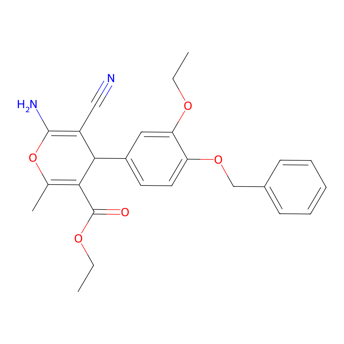 Ethyl 6-amino-4-(4-(benzyloxy)-3-ethoxyphenyl)-5-cyano-2-methyl-4H-pyran-3-carboxylate molecular structure, CAS 337498-93-8