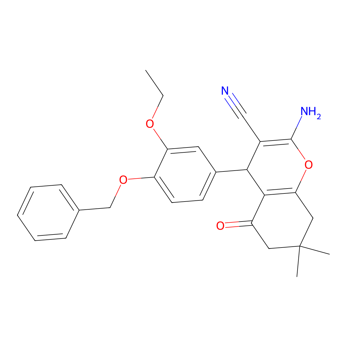 2-amino-4-[4-(benzyloxy)-3-ethoxyphenyl]-7,7-dimethyl-5-oxo-5,6,7,8-tetrahydro-4H-chromene-3-carbonitrile molecular structure, CAS 337498-99-4