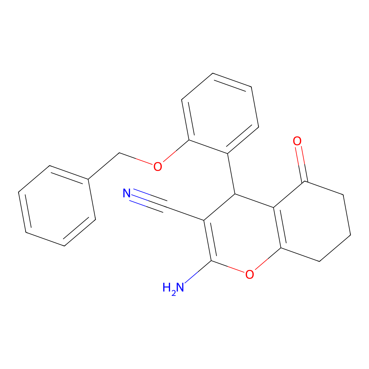 2-Amino-4-(2-(benzyloxy)phenyl)-5-oxo-5,6,7,8-tetrahydro-4H-chromene-3-carbonitrile molecular structure, CAS 337499-03-3