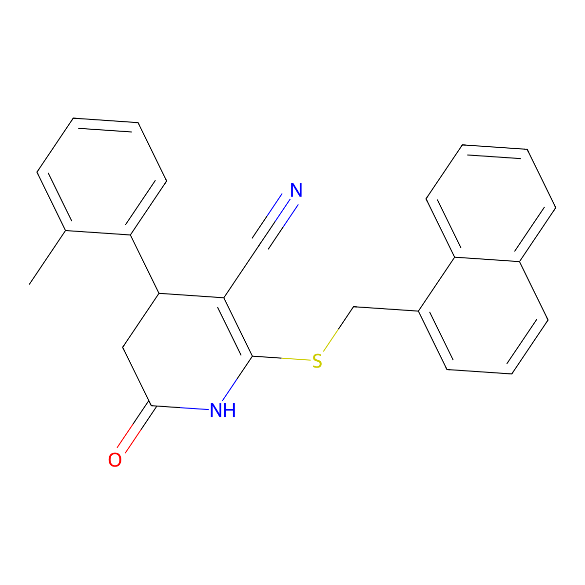 2-((Naphthalen-1-ylmethyl)thio)-6-oxo-4-(o-tolyl)-1,4,5,6-tetrahydropyridine-3-carbonitrile molecular structure, CAS 337499-34-0