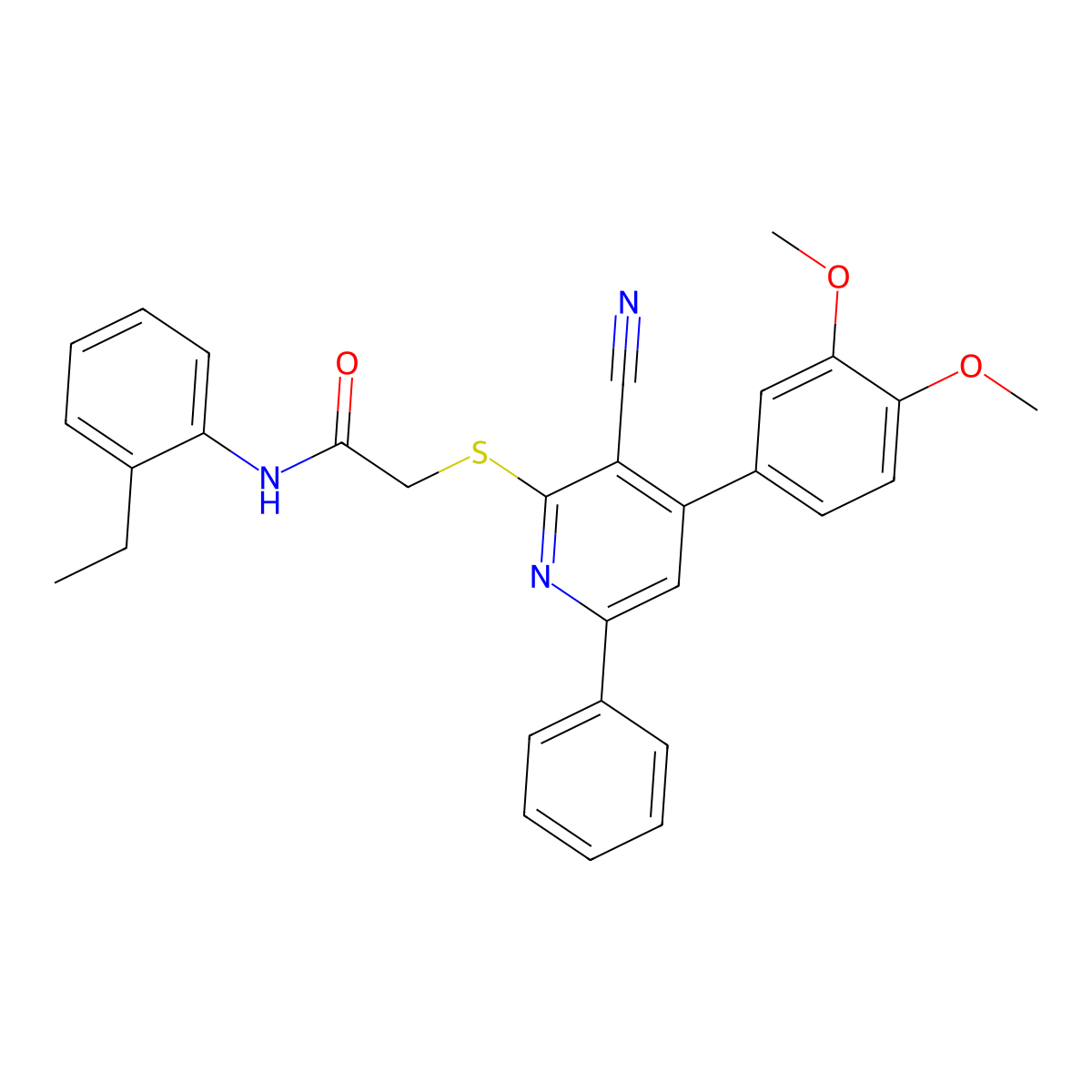 2-((3-Cyano-4-(3,4-dimethoxyphenyl)-6-phenylpyridin-2-yl)thio)-N-(2-ethylphenyl)acetamide molecular structure, CAS 337499-35-1
