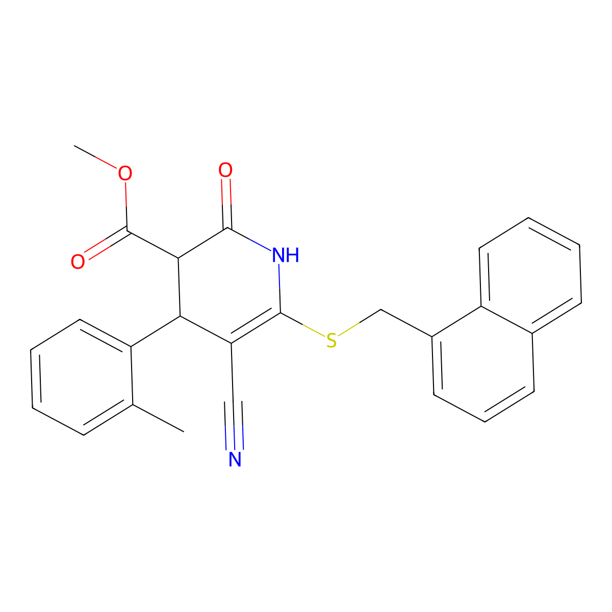 methyl 5-cyano-4-(2-methylphenyl)-6-(naphthalen-1-ylmethylsulfanyl)-2-oxo-3,4-dihydro-1H-pyridine-3-carboxylate molecular structure, CAS 337499-38-4