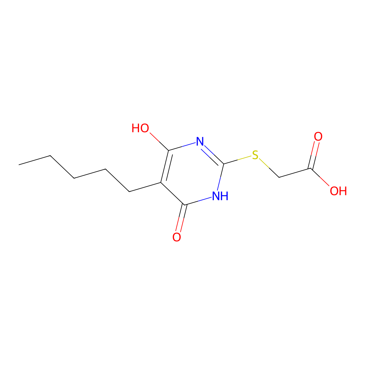 (4-Hydroxy-6-oxo-5-pentyl-1,6-dihydro-pyrimidin-2-ylsulfanyl)-acetic acid molecular structure, CAS 337499-86-2
