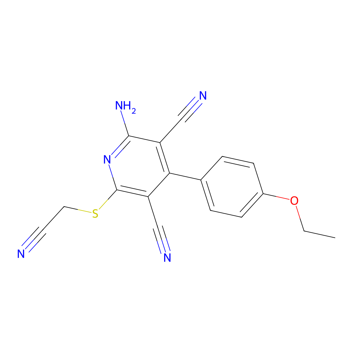 2-Amino-6-((cyanomethyl)thio)-4-(4-ethoxyphenyl)pyridine-3,5-dicarbonitrile molecular structure, CAS 337500-00-2