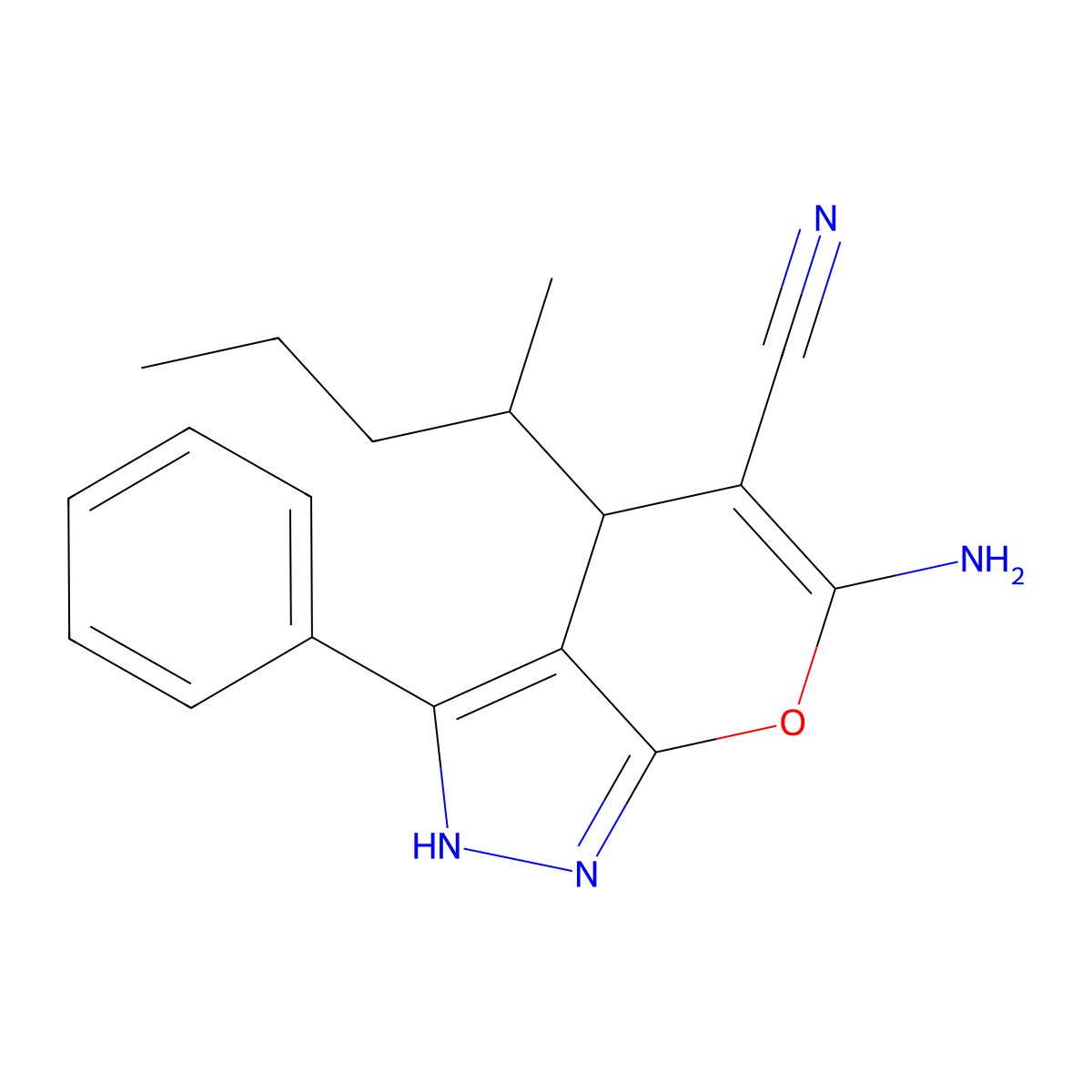 6-Amino-4-(pentan-2-yl)-3-phenyl-1,4-dihydropyrano[2,3-c]pyrazole-5-carbonitrile molecular structure, CAS 337500-40-0