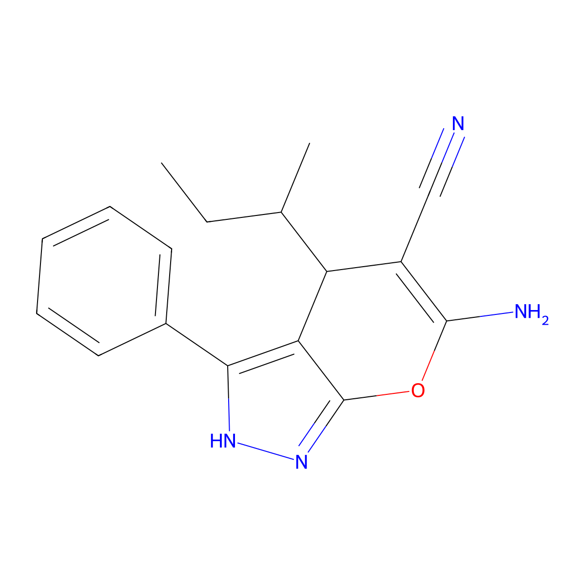 6-Amino-4-(butan-2-yl)-3-phenyl-1,4-dihydropyrano[2,3-c]pyrazole-5-carbonitrile molecular structure, CAS 337500-42-2