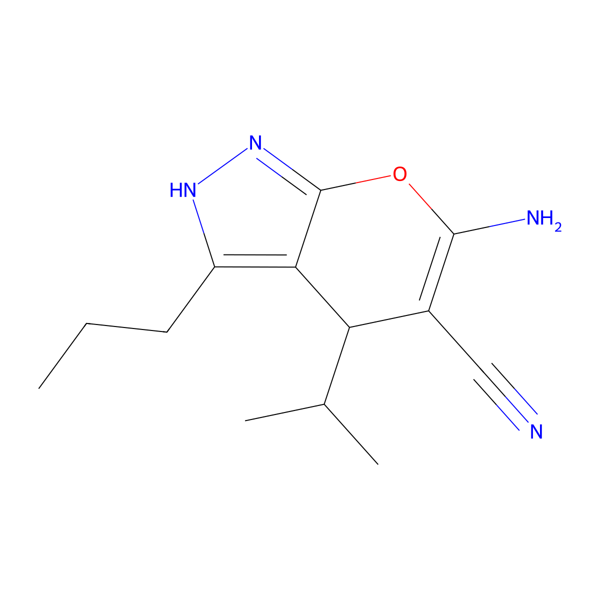 6-Amino-4-isopropyl-3-propyl-1,4-dihydropyrano[2,3-c]pyrazole-5-carbonitrile molecular structure, CAS 337500-49-9