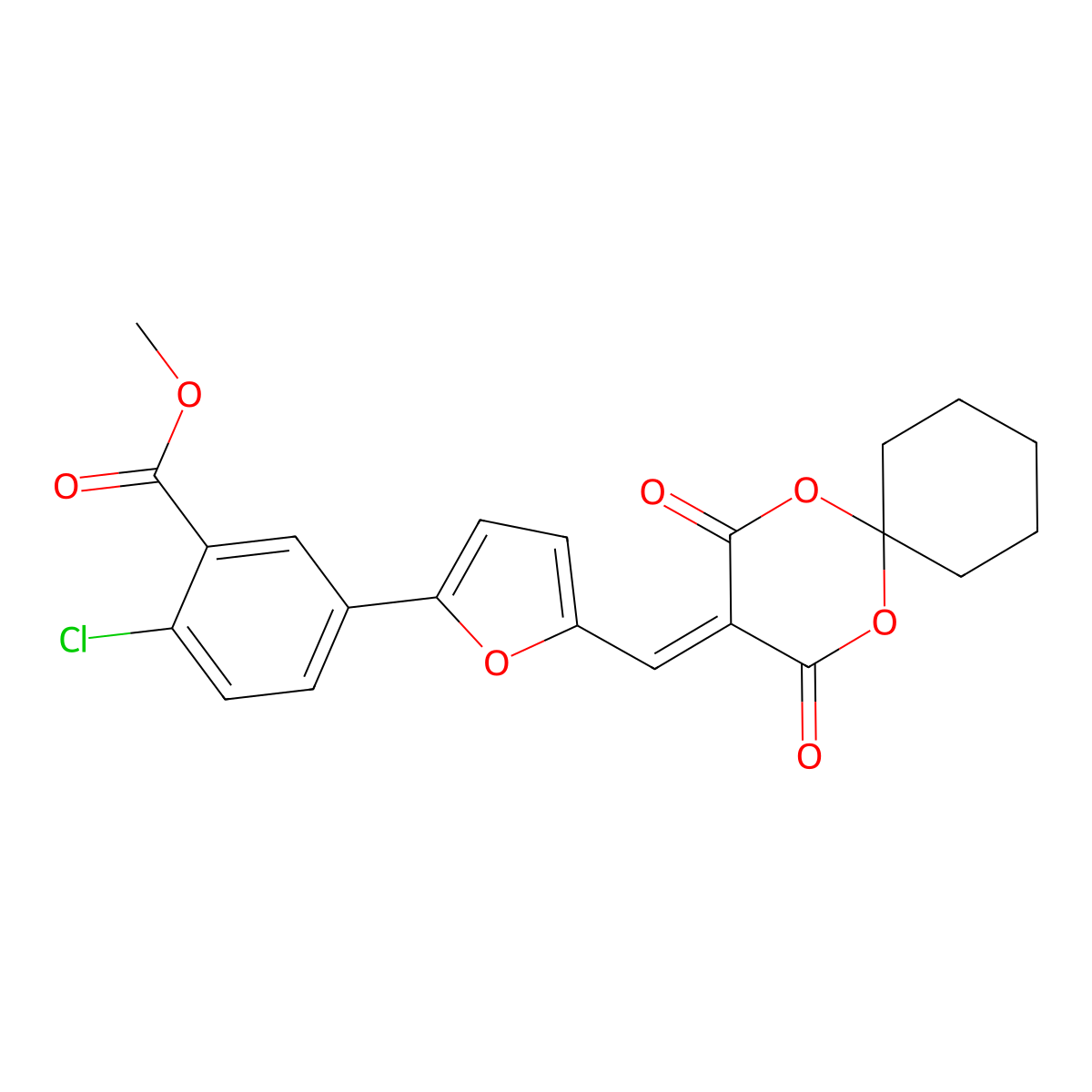 Methyl 2-chloro-5-{5-[(2,4-dioxo-1,5-dioxaspiro[5.5]undec-3-ylidene)methyl]furan-2-yl}benzoate molecular structure, CAS 337500-52-4