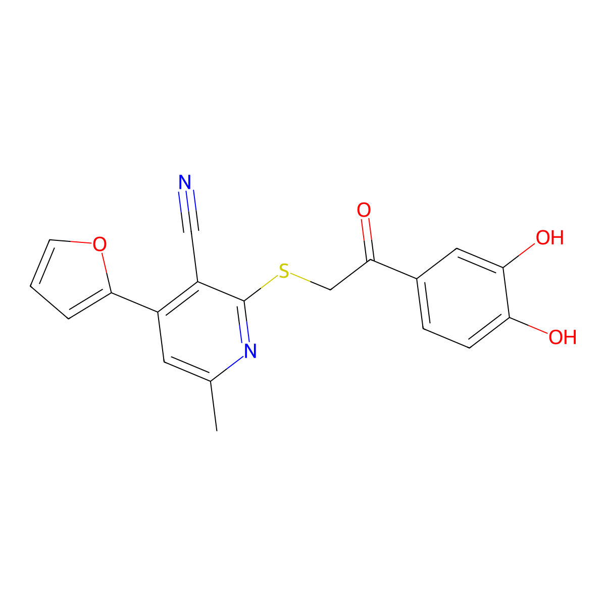 2-{[2-(3,4-Dihydroxyphenyl)-2-oxoethyl]sulfanyl}-4-(furan-2-yl)-6-methylpyridine-3-carbonitrile molecular structure, CAS 337500-83-1