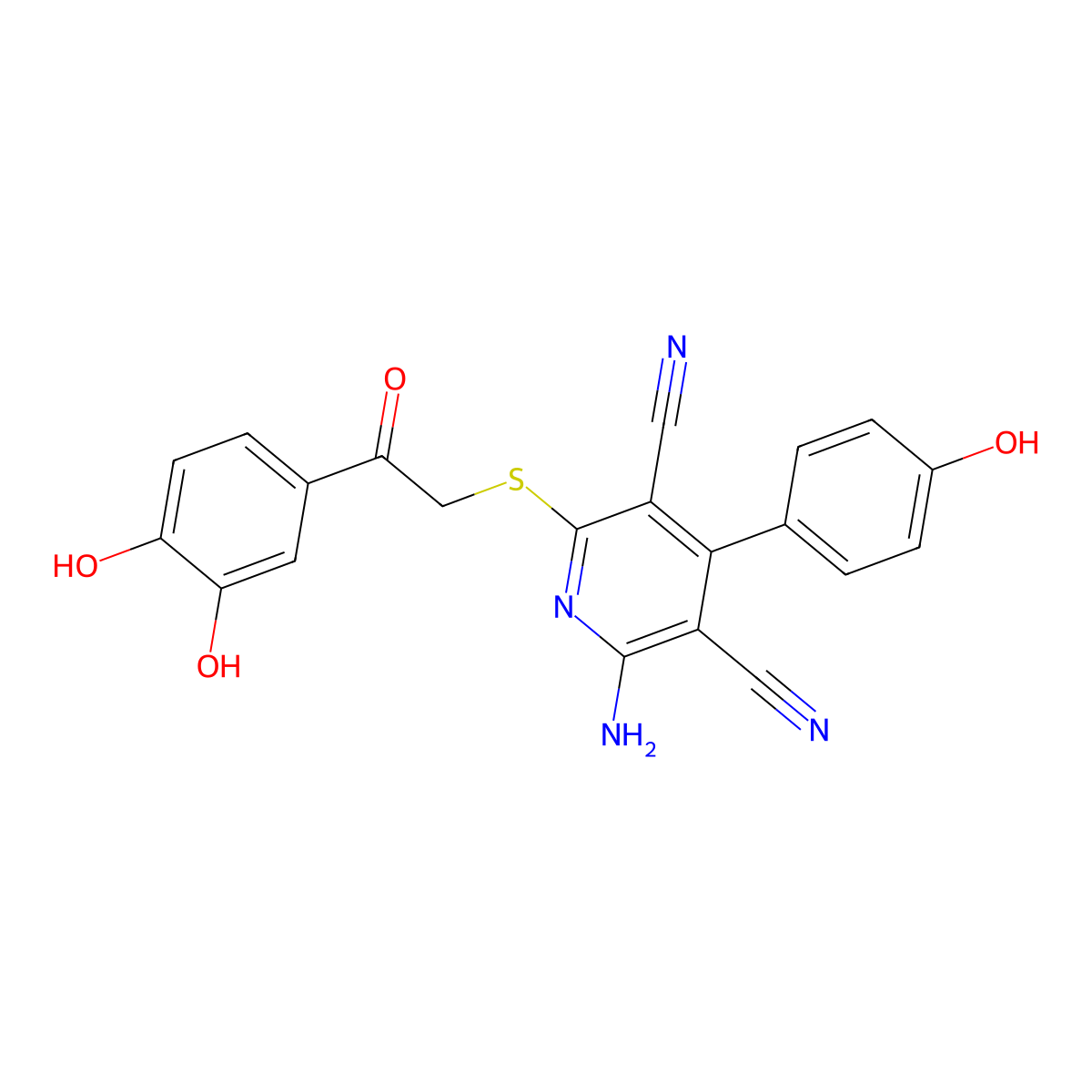 2-Amino-6-{[2-(3,4-dihydroxyphenyl)-2-oxoethyl]sulfanyl}-4-(4-hydroxyphenyl)pyridine-3,5-dicarbonitrile molecular structure, CAS 337500-87-5