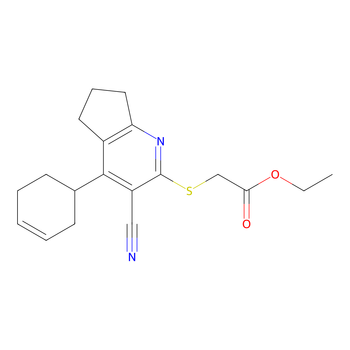 (3-Cyano-4-cyclohex-3-enyl-6,7-dihydro-5H-[1]pyrindin-2-ylsulfanyl)-acetic acid molecular structure, CAS 337500-97-7