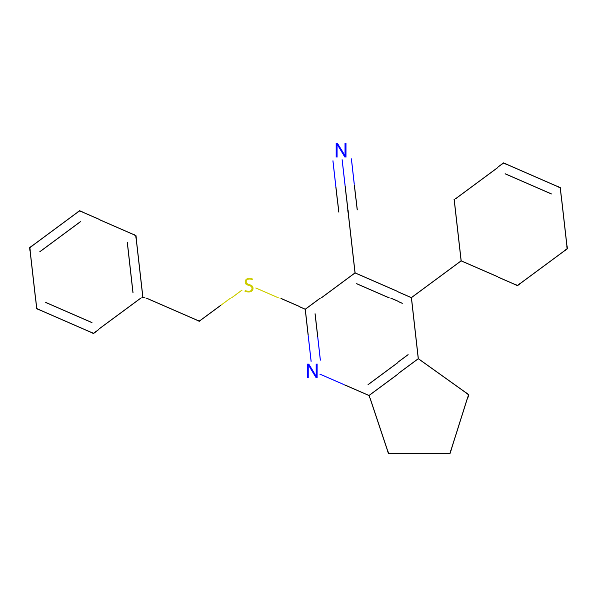 2-(benzylsulfanyl)-4-(cyclohex-3-en-1-yl)-5H,6H,7H-cyclopenta[b]pyridine-3-carbonitrile molecular structure, CAS 337501-02-7