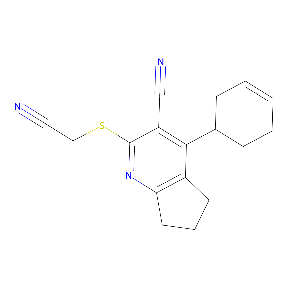 2-[(cyanomethyl)sulfanyl]-4-(cyclohex-3-en-1-yl)-5H,6H,7H-cyclopenta[b]pyridine-3-carbonitrile molecular structure, CAS 337501-07-2