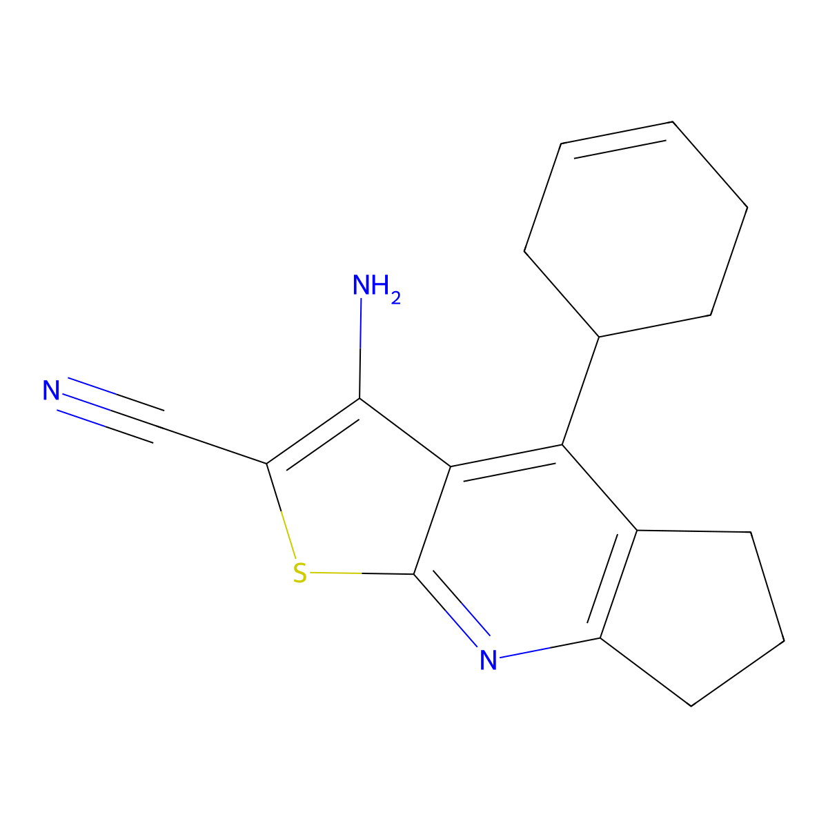 3-amino-4-(cyclohex-3-en-1-yl)-6,7-dihydro-5H-cyclopenta[b]thieno[3,2-e]pyridine-2-carbonitrile molecular structure, CAS 337501-09-4