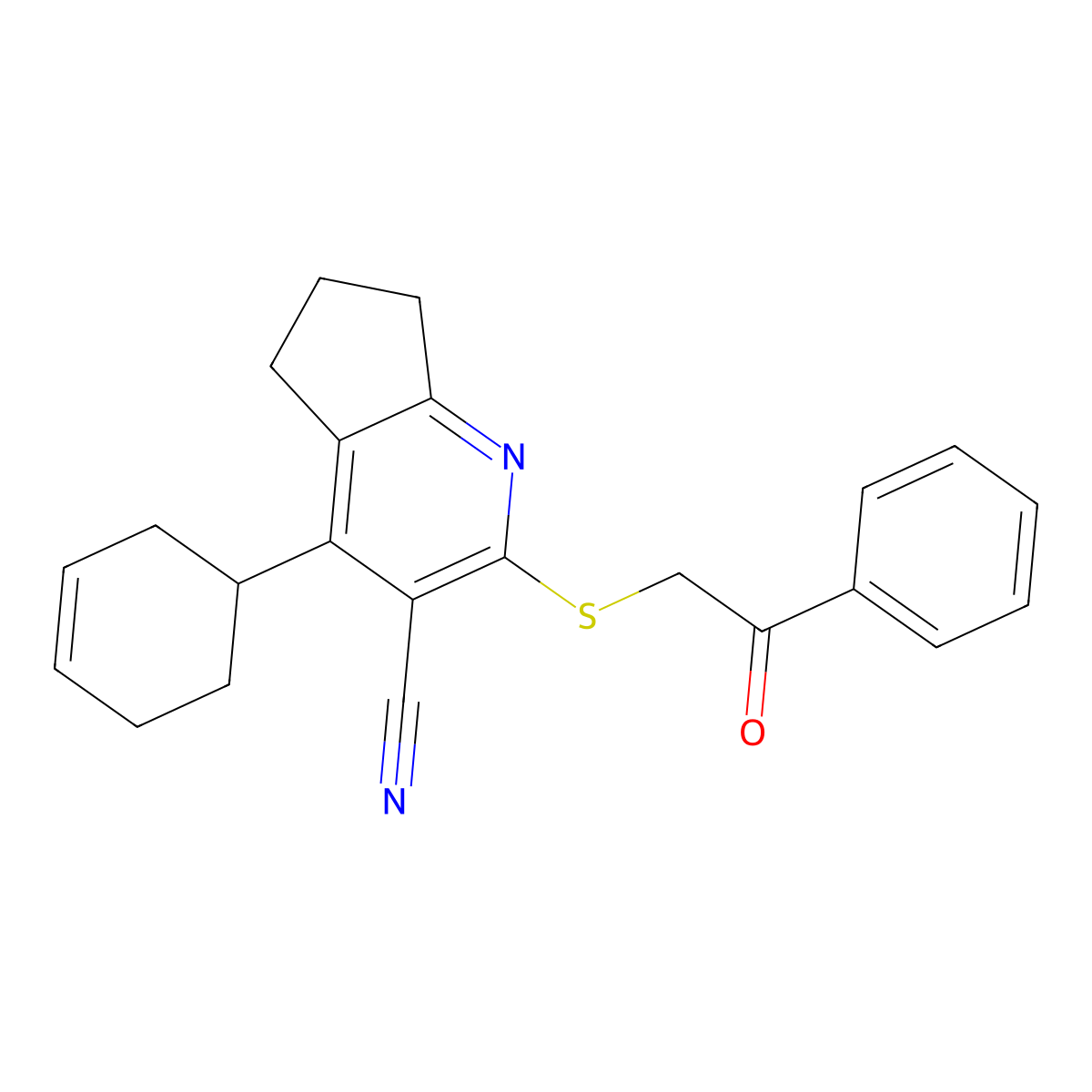 4-cyclohex-3-en-1-yl-2-phenacylsulfanyl-6,7-dihydro-5H-cyclopenta[b]pyridine-3-carbonitrile molecular structure, CAS 337501-11-8