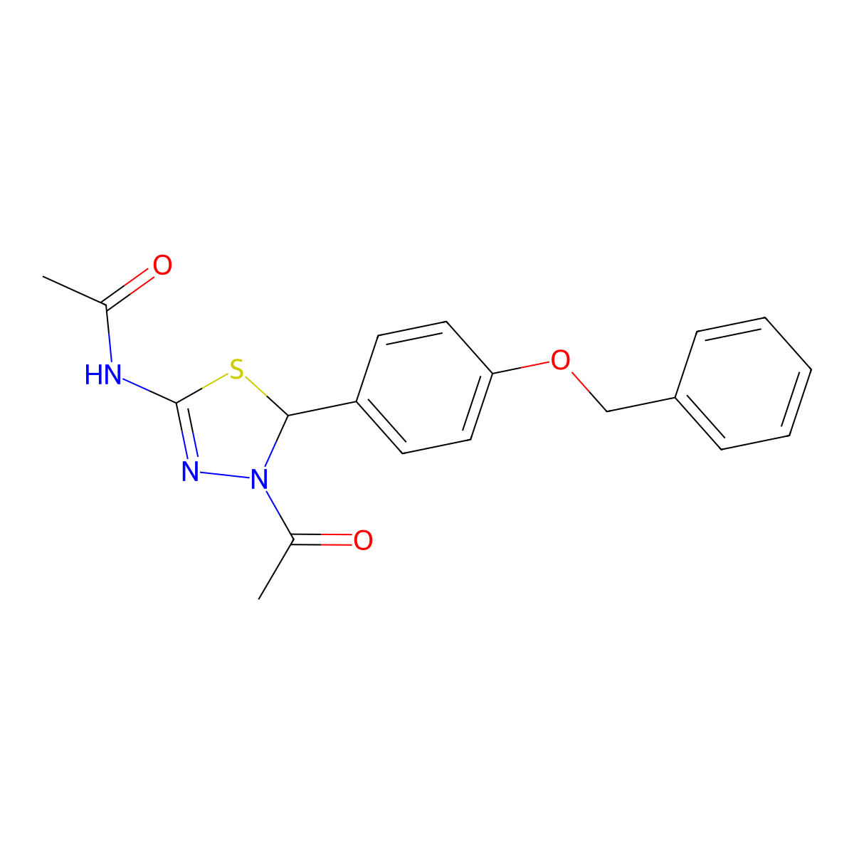 N-{4-acetyl-5-[4-(benzyloxy)phenyl]-4,5-dihydro-1,3,4-thiadiazol-2-yl}acetamide molecular structure, CAS 337501-51-6
