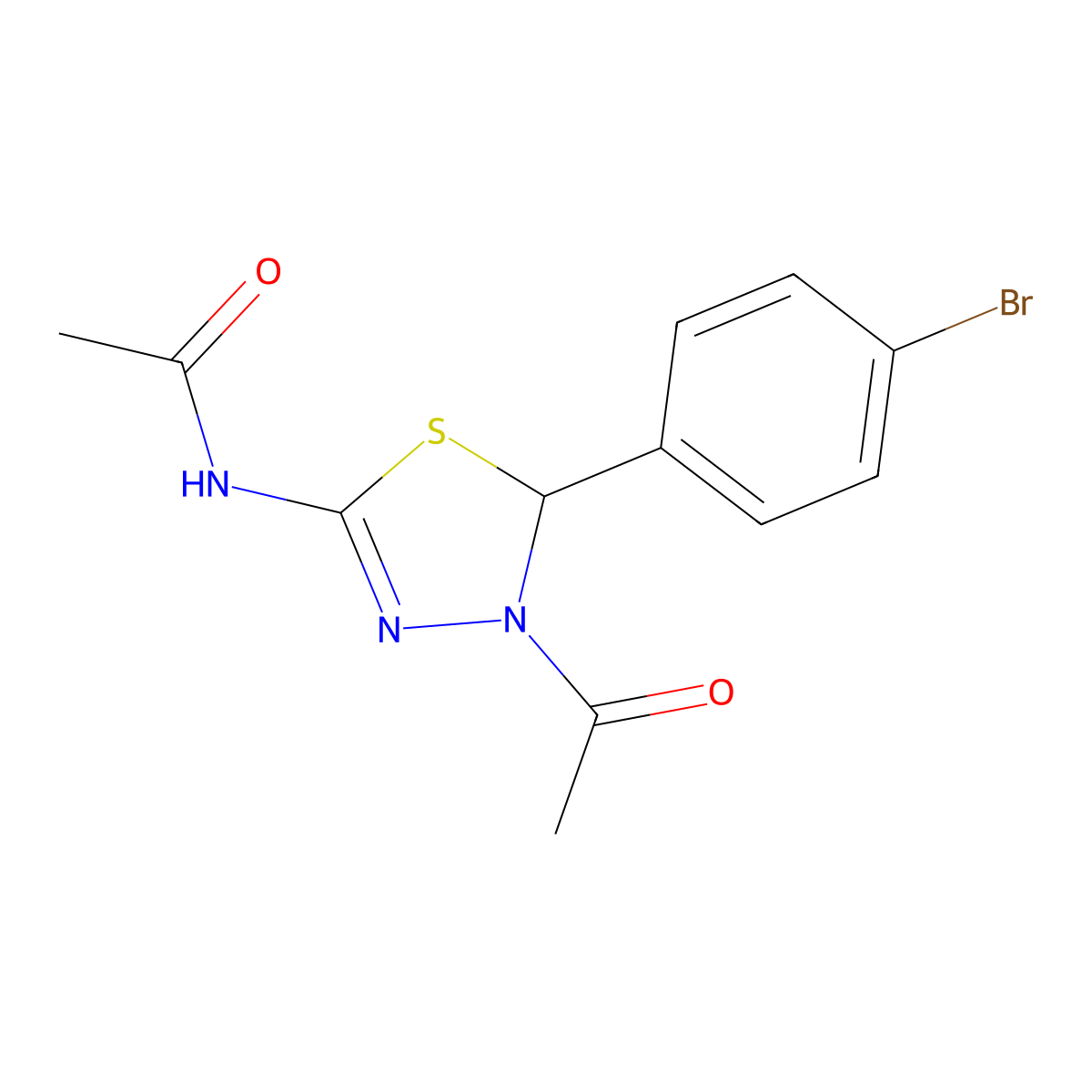N-[4-acetyl-5-(4-bromophenyl)-4,5-dihydro-1,3,4-thiadiazol-2-yl]acetamide molecular structure, CAS 337501-59-4
