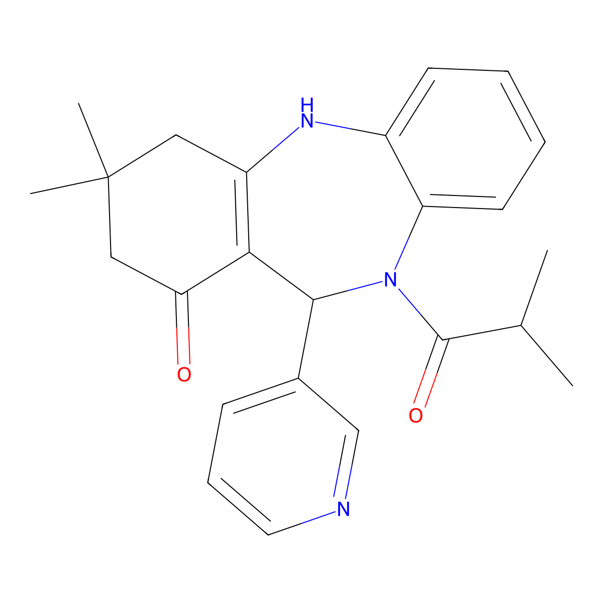 9,9-Dimethyl-5-(2-methylpropanoyl)-6-pyridin-3-yl-6,8,10,11-tetrahydrobenzo[b][1,4]benzodiazepin-7-one molecular structure, CAS 337502-70-2