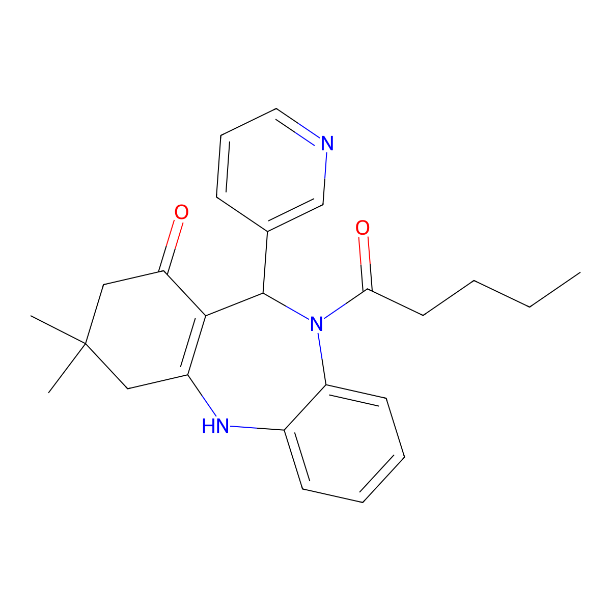 9,9-Dimethyl-5-pentanoyl-6-pyridin-3-yl-6,8,10,11-tetrahydrobenzo[b][1,4]benzodiazepin-7-one molecular structure, CAS 337502-72-4