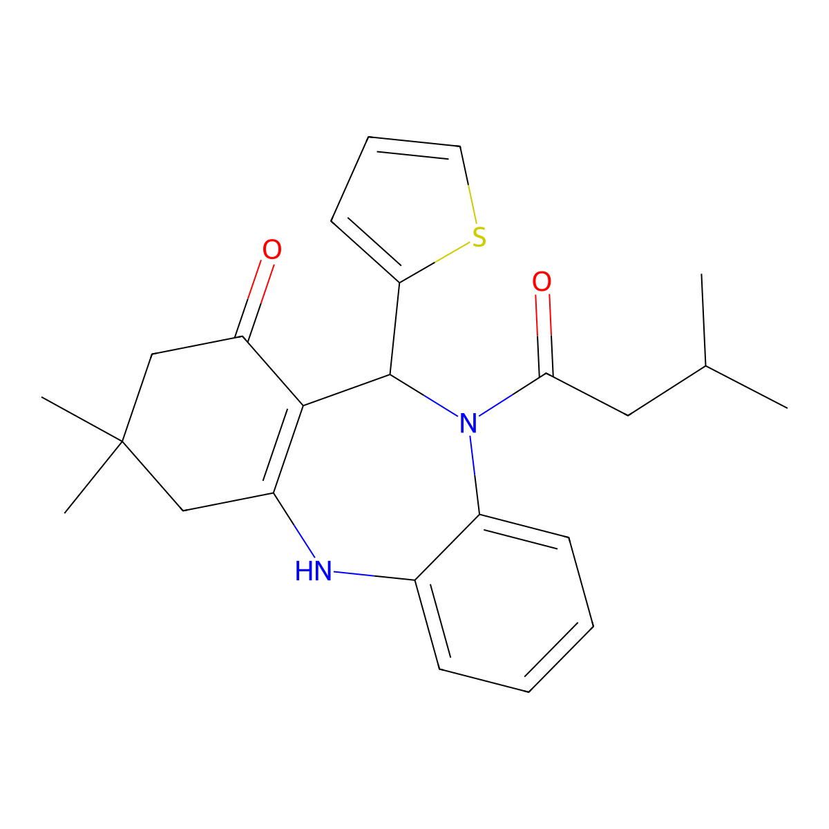 9,9-Dimethyl-5-(3-methylbutanoyl)-6-thiophen-2-yl-6,8,10,11-tetrahydrobenzo[b][1,4]benzodiazepin-7-one molecular structure, CAS 337502-76-8