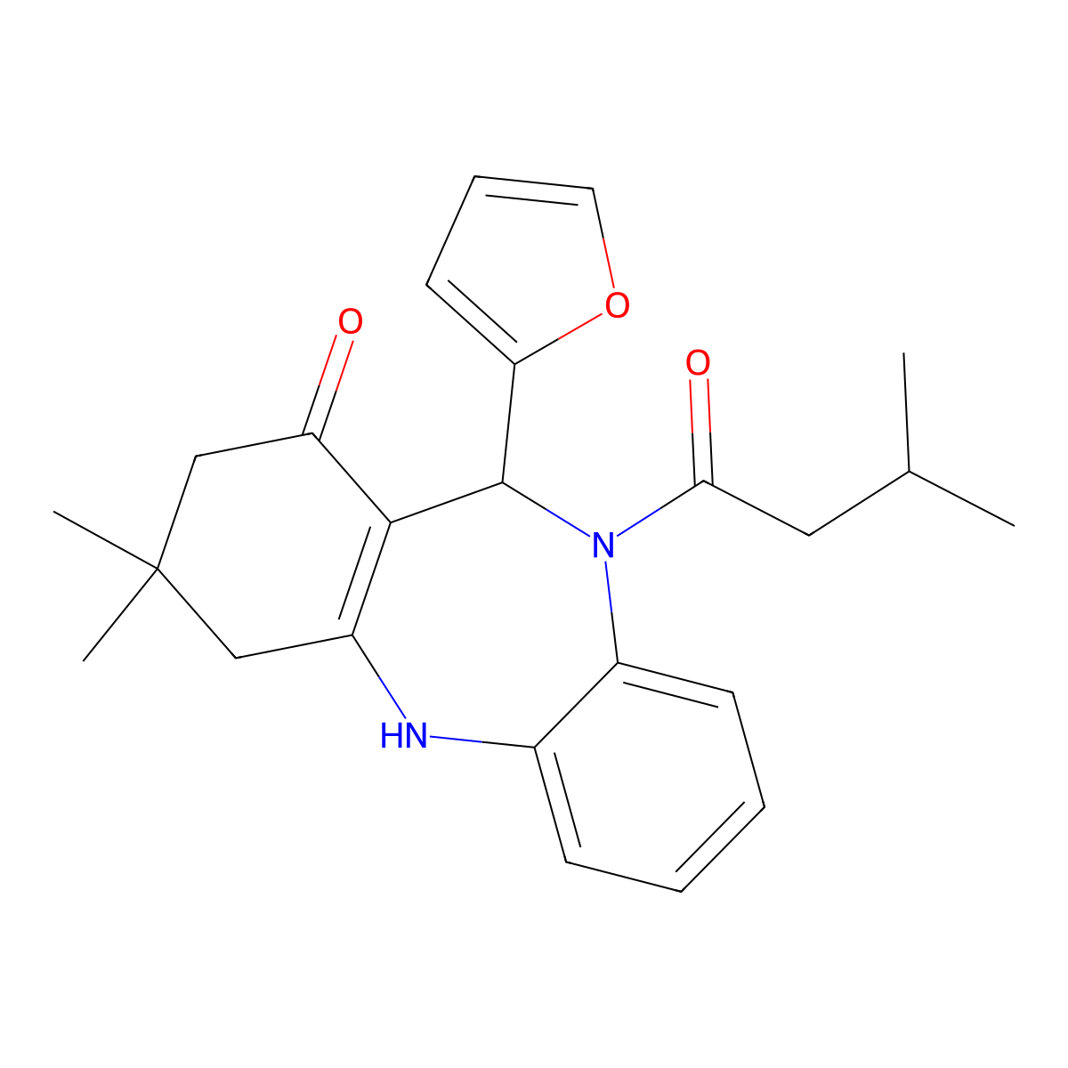 6-(Furan-2-yl)-9,9-dimethyl-5-(3-methylbutanoyl)-6,8,10,11-tetrahydrobenzo[b][1,4]benzodiazepin-7-one molecular structure, CAS 337502-78-0
