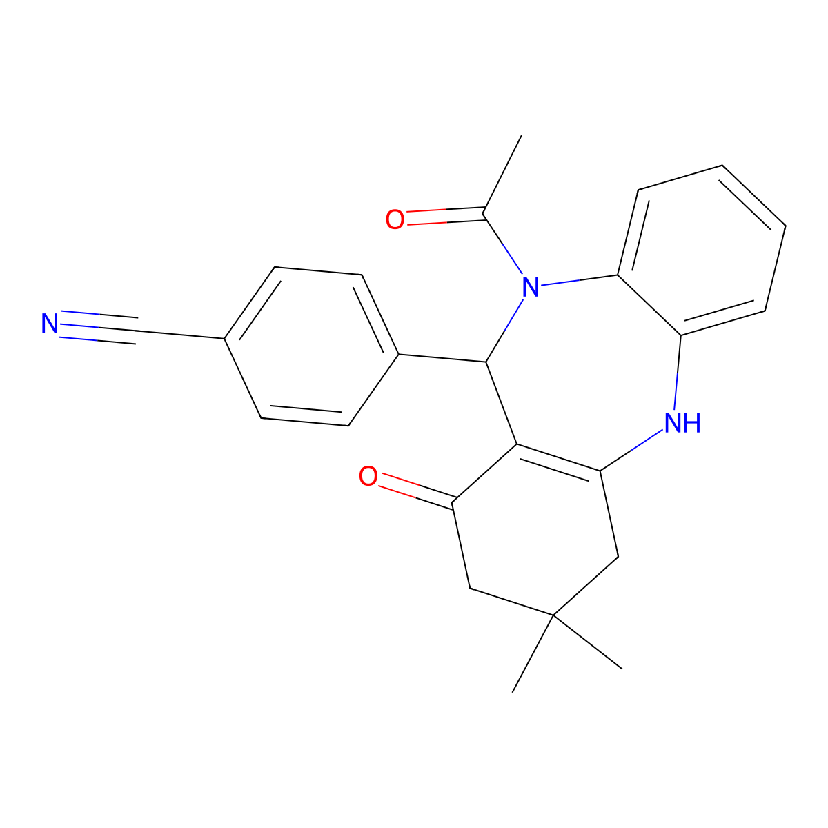 4-(10-acetyl-3,3-dimethyl-1-oxo-2,3,4,5,10,11-hexahydro-1H-dibenzo[b,e][1,4]diazepin-11-yl)benzonitrile molecular structure, CAS 337502-99-5