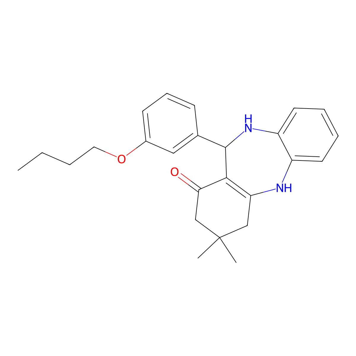 6-(3-butoxyphenyl)-9,9-dimethyl-6,8,10,11-tetrahydro-5H-benzo[b][1,4]benzodiazepin-7-one molecular structure, CAS 337503-14-7