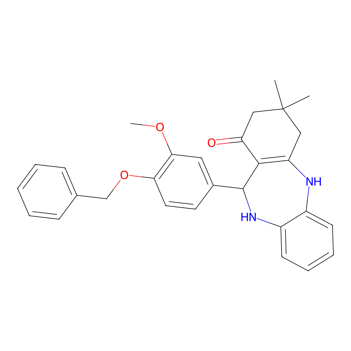 6-(3-methoxy-4-phenylmethoxyphenyl)-9,9-dimethyl-6,8,10,11-tetrahydro-5H-benzo[b][1,4]benzodiazepin-7-one molecular structure, CAS 337503-20-5