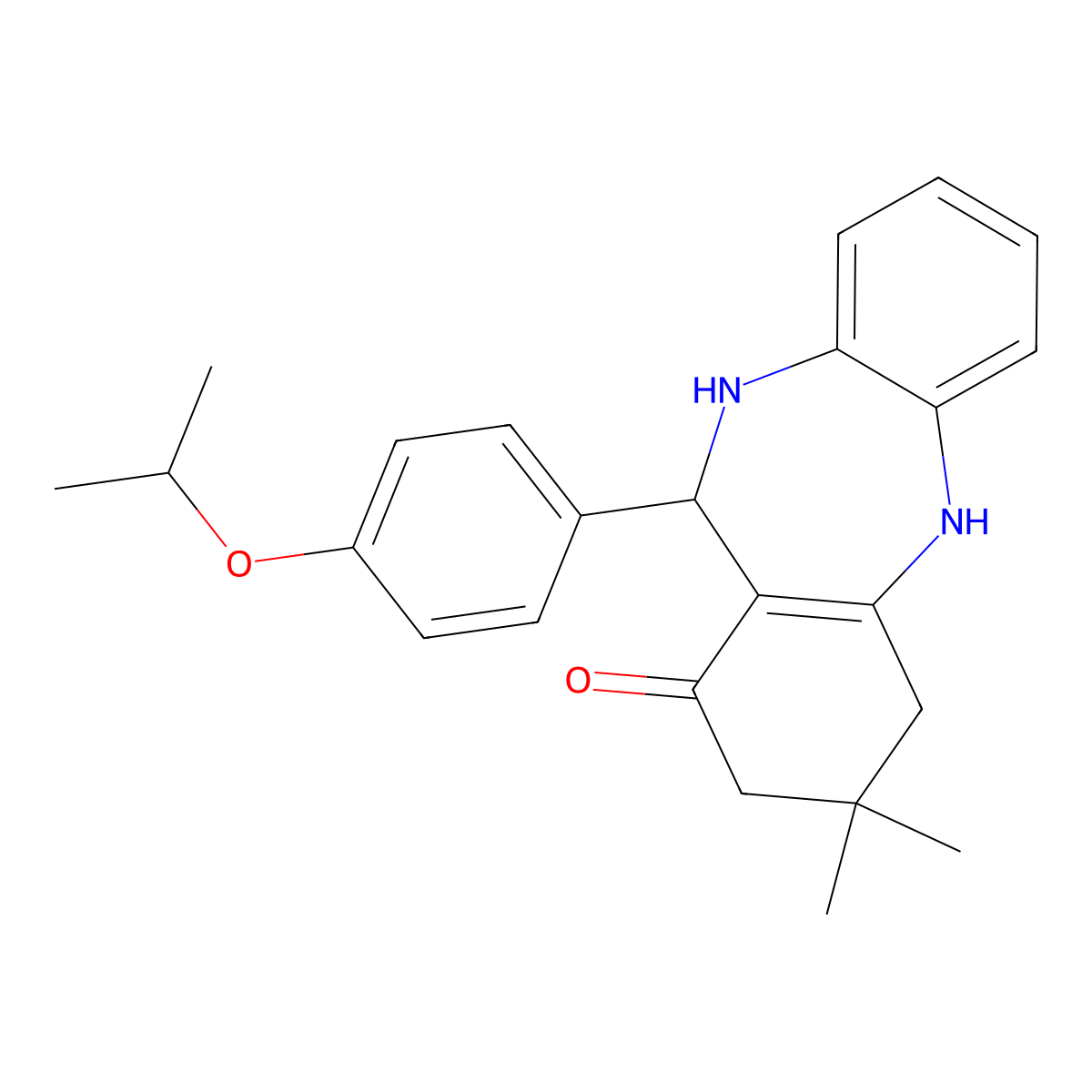 9,9-dimethyl-6-(4-propan-2-yloxyphenyl)-6,8,10,11-tetrahydro-5H-benzo[b][1,4]benzodiazepin-7-one molecular structure, CAS 337503-22-7