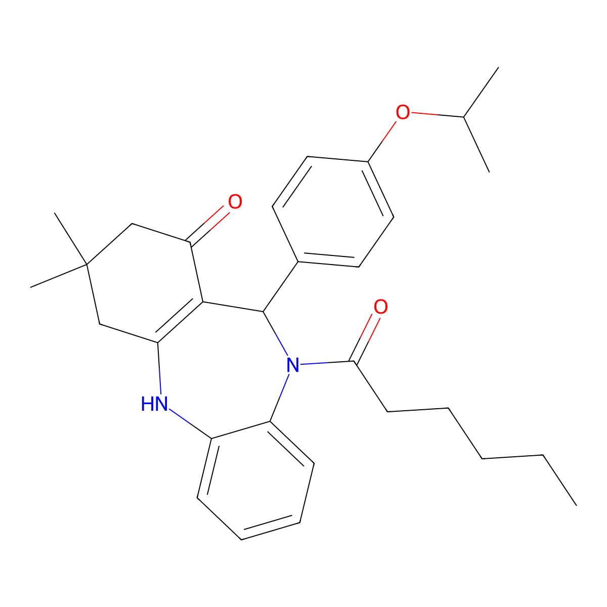5-Hexanoyl-6-(4-isopropoxyphenyl)-9,9-dimethyl-6,8,10,11-tetrahydrobenzo[b][1,4]benzodiazepin-7-one molecular structure, CAS 337503-24-9
