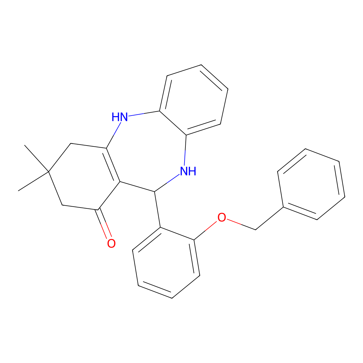 9,9-dimethyl-6-(2-phenylmethoxyphenyl)-6,8,10,11-tetrahydro-5H-benzo[b][1,4]benzodiazepin-7-one molecular structure, CAS 337503-30-7