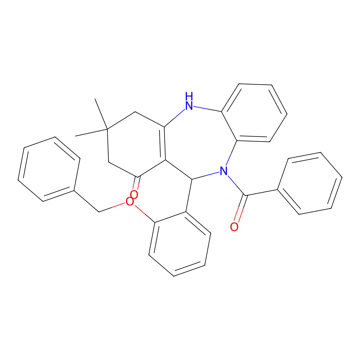 5-Benzoyl-9,9-dimethyl-6-(2-phenylmethoxyphenyl)-6,8,10,11-tetrahydrobenzo[b][1,4]benzodiazepin-7-one molecular structure, CAS 337503-38-5