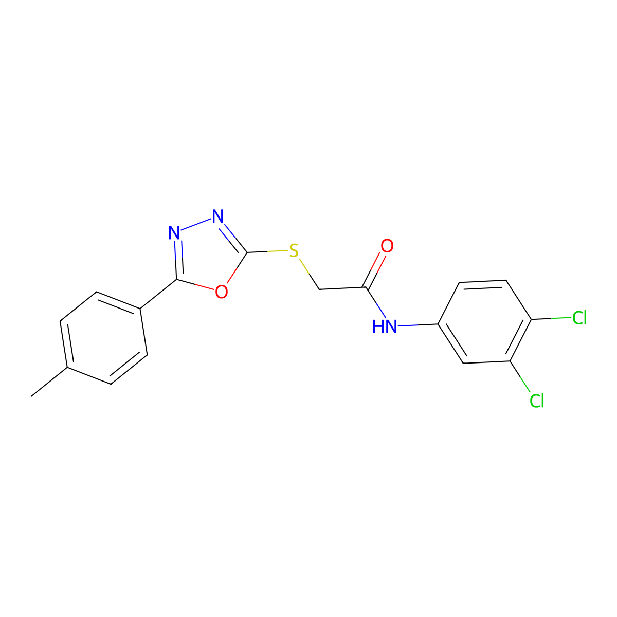 N-(3,4-dichlorophenyl)-2-[[5-(4-methylphenyl)-1,3,4-oxadiazol-2-yl]sulfanyl]acetamide molecular structure, CAS 337503-81-8