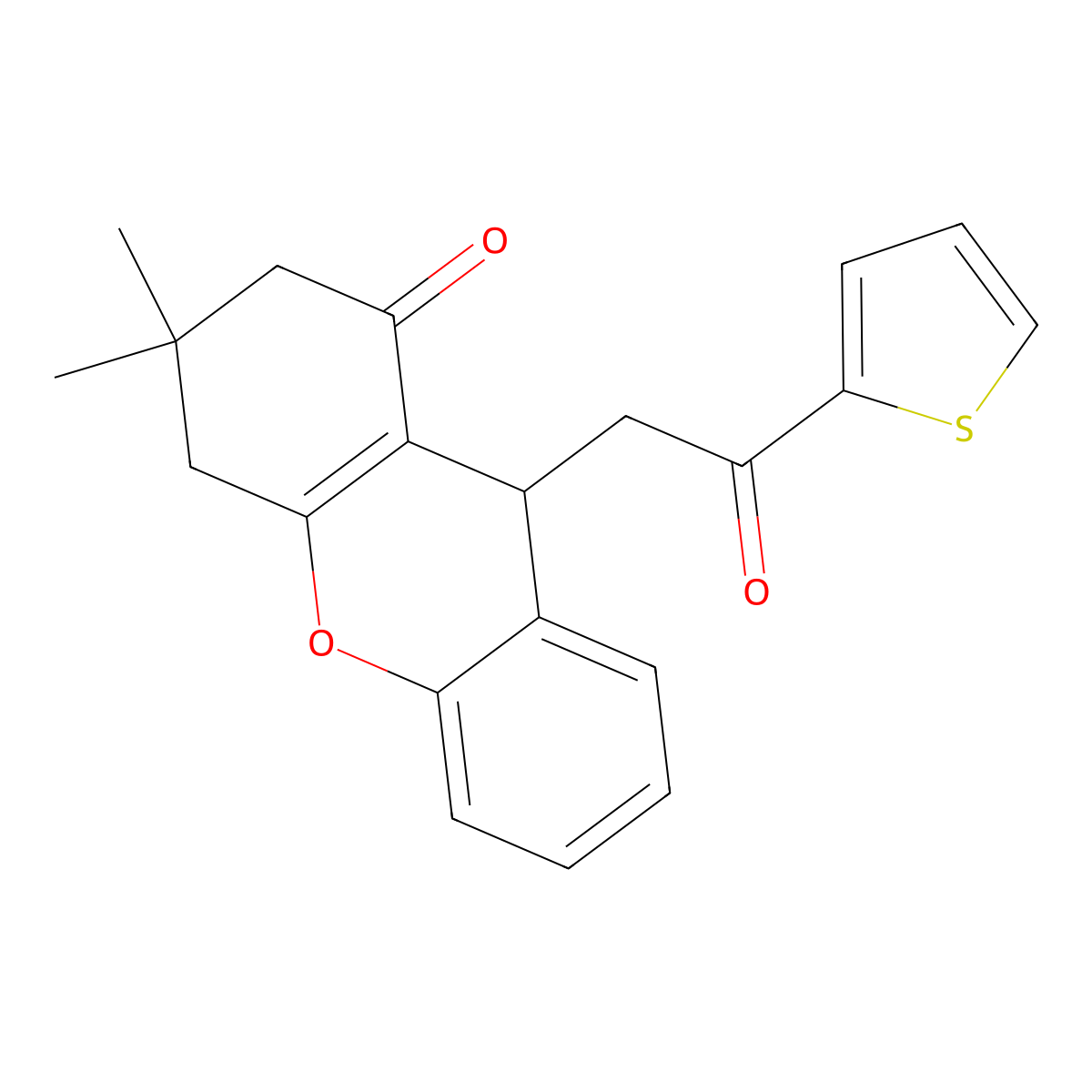 3,3-dimethyl-9-(2-oxo-2-thiophen-2-ylethyl)-4,9-dihydro-2H-xanthen-1-one molecular structure, CAS 337504-22-0