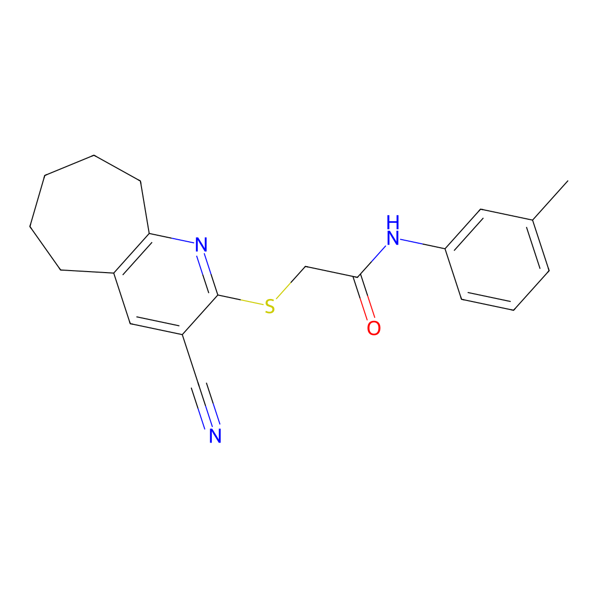 2-[(3-cyano-6,7,8,9-tetrahydro-5H-cyclohepta[b]pyridin-2-yl)sulfanyl]-N-(3-methylphenyl)acetamide molecular structure, CAS 337505-03-0