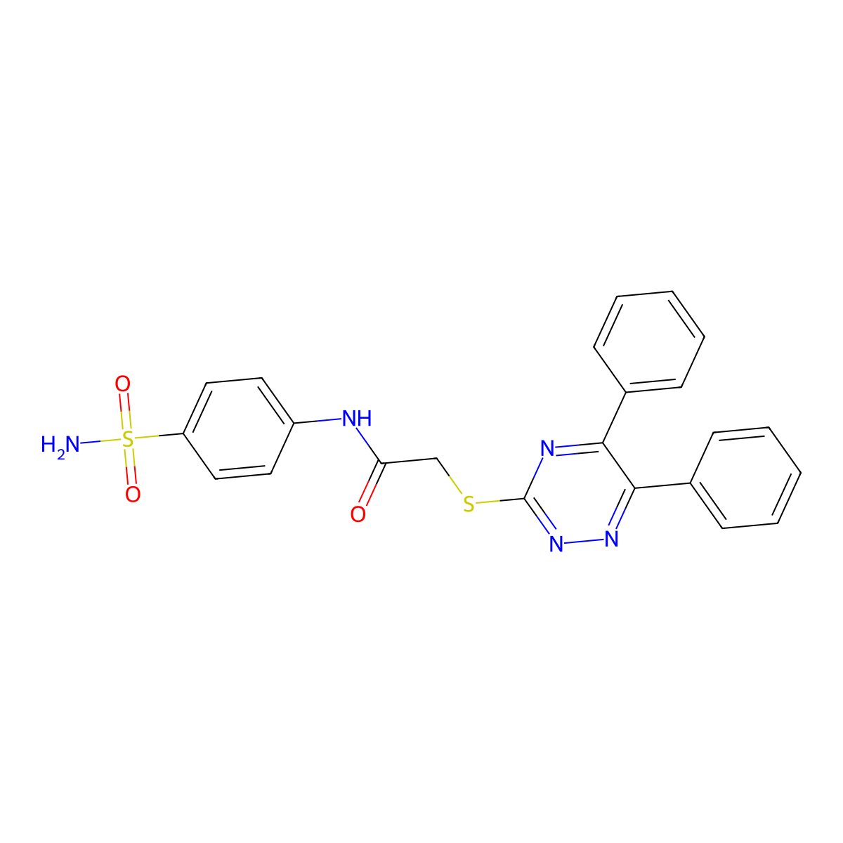 N-(4-(Aminosulfonyl)phenyl)-2-((5,6-diphenyl-1,2,4-triazin-3-YL)thio)acetamide molecular structure, CAS 337505-07-4