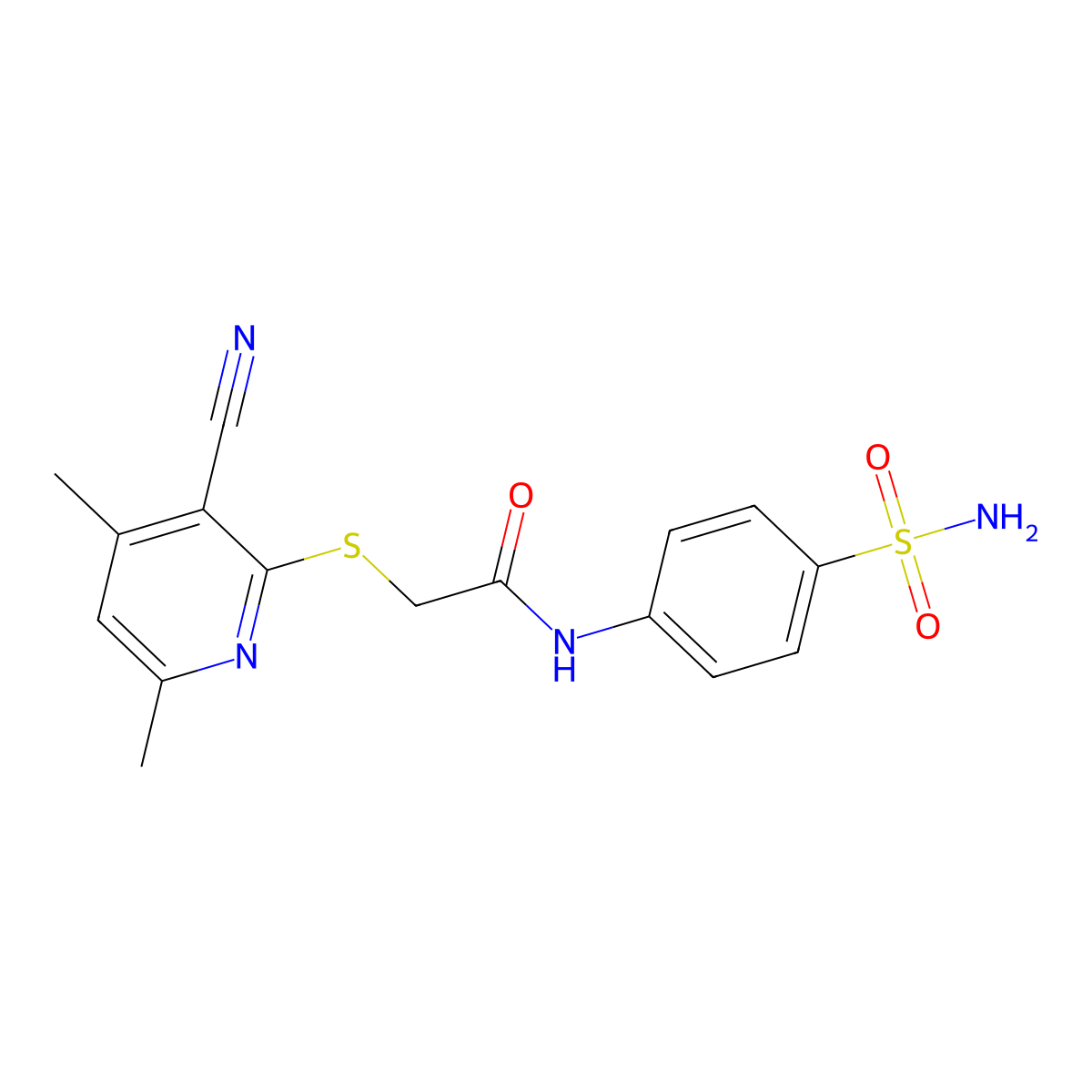 2-(3-cyano-4,6-dimethylpyridin-2-yl)sulfanyl-N-(4-sulfamoylphenyl)acetamide molecular structure, CAS 337505-09-6