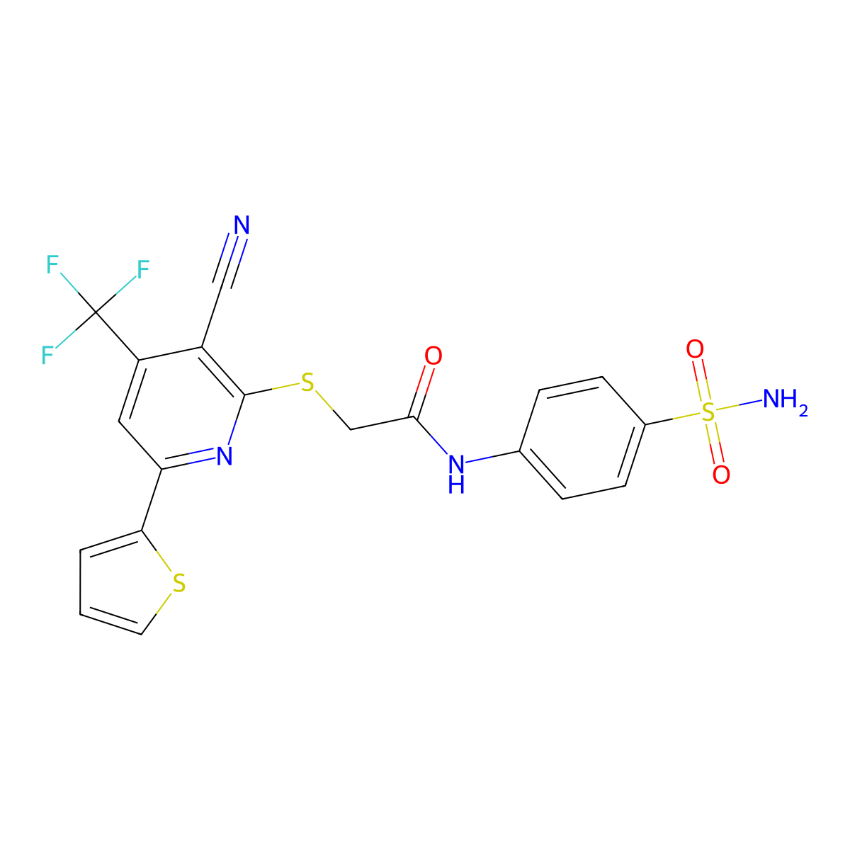 2-[3-cyano-6-thiophen-2-yl-4-(trifluoromethyl)pyridin-2-yl]sulfanyl-N-(4-sulfamoylphenyl)acetamide molecular structure, CAS 337505-17-6