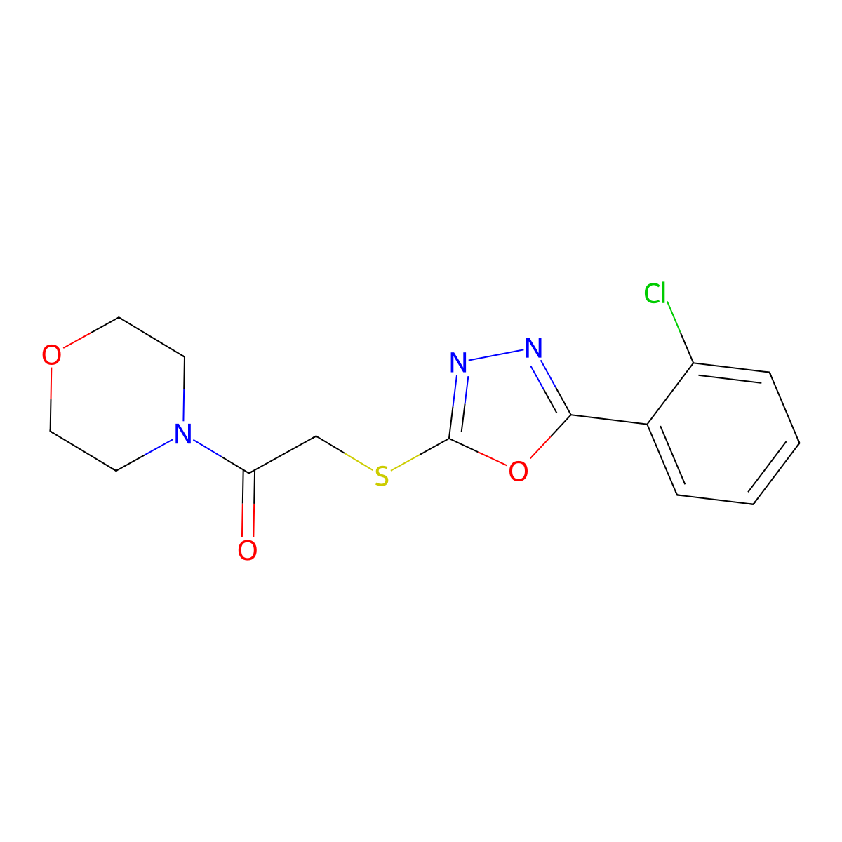 2-[[5-(2-Chlorophenyl)-1,3,4-oxadiazol-2-yl]sulfanyl]-1-morpholin-4-ylethanone molecular structure, CAS 337505-38-1