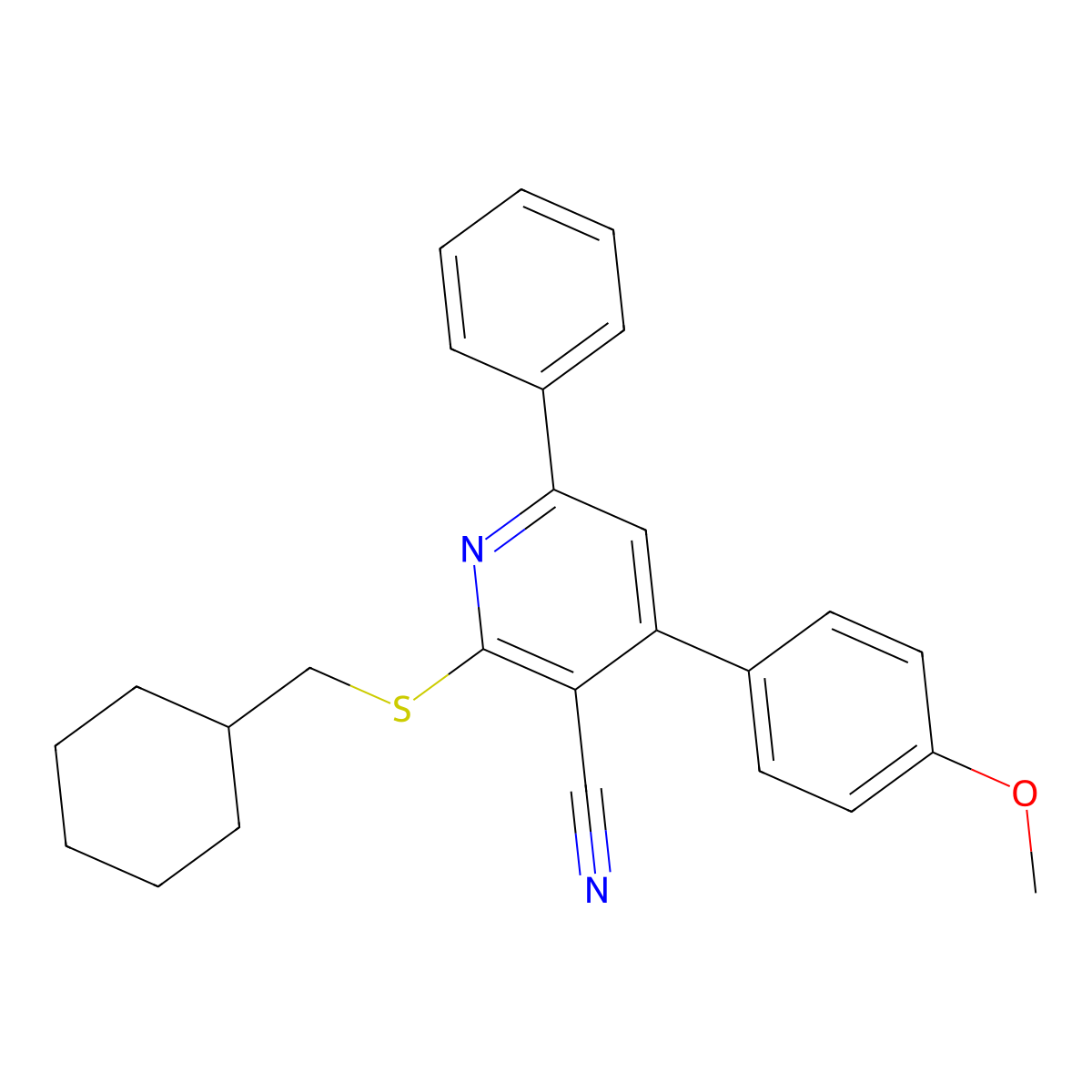 2-((Cyclohexylmethyl)thio)-4-(4-methoxyphenyl)-6-phenylnicotinonitrile molecular structure, CAS 337505-53-0