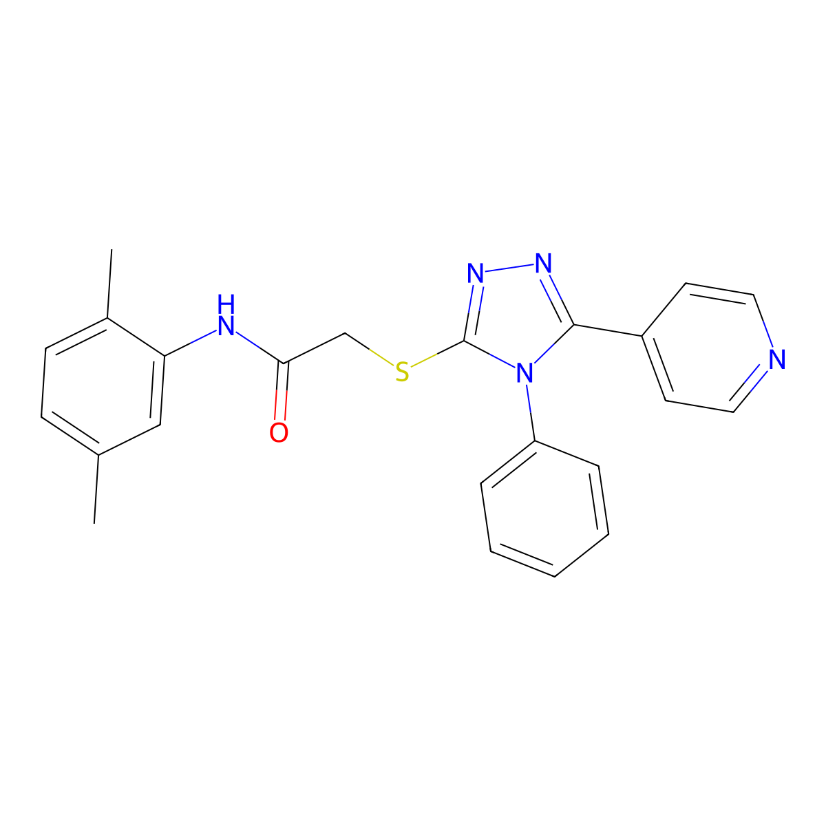 N-(2,5-Dimethylphenyl)-2-((4-phenyl-5-(pyridin-4-yl)-4H-1,2,4-triazol-3-yl)thio)acetamide molecular structure, CAS 337505-60-9