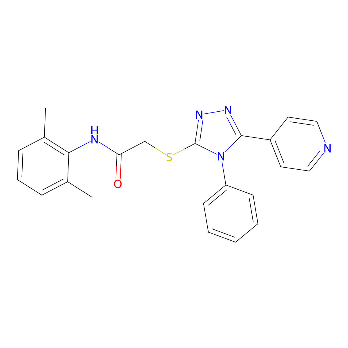 N-(2,6-Dimethylphenyl)-2-((4-phenyl-5-(pyridin-4-yl)-4H-1,2,4-triazol-3-yl)thio)acetamide molecular structure, CAS 337505-62-1