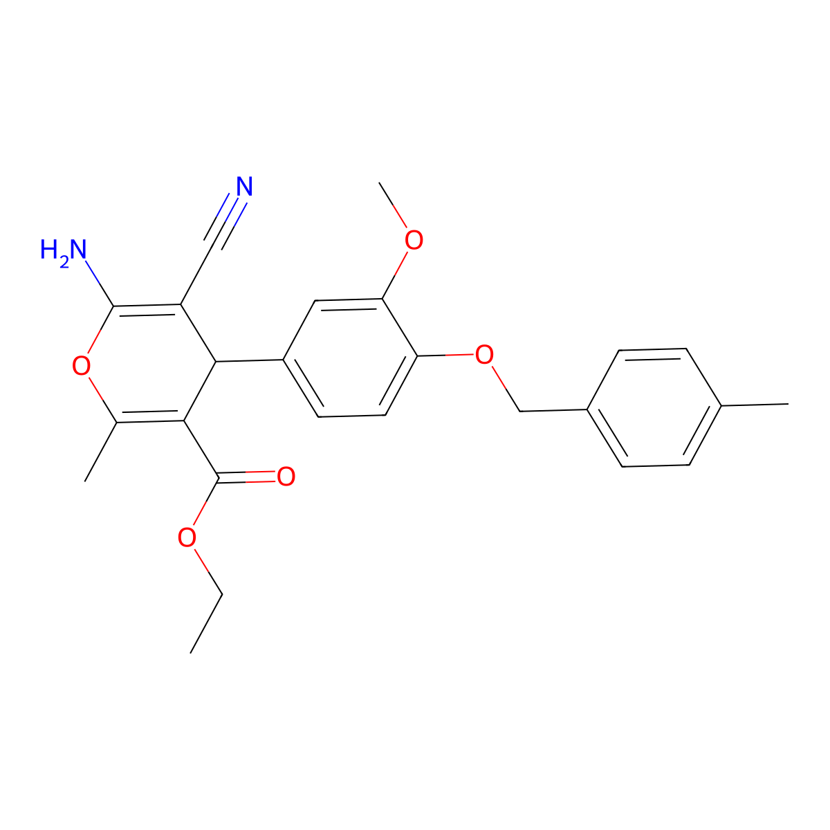 Ethyl 6-amino-5-cyano-4-(3-methoxy-4-((4-methylbenzyl)oxy)phenyl)-2-methyl-4H-pyran-3-carboxylate molecular structure, CAS 337505-94-9