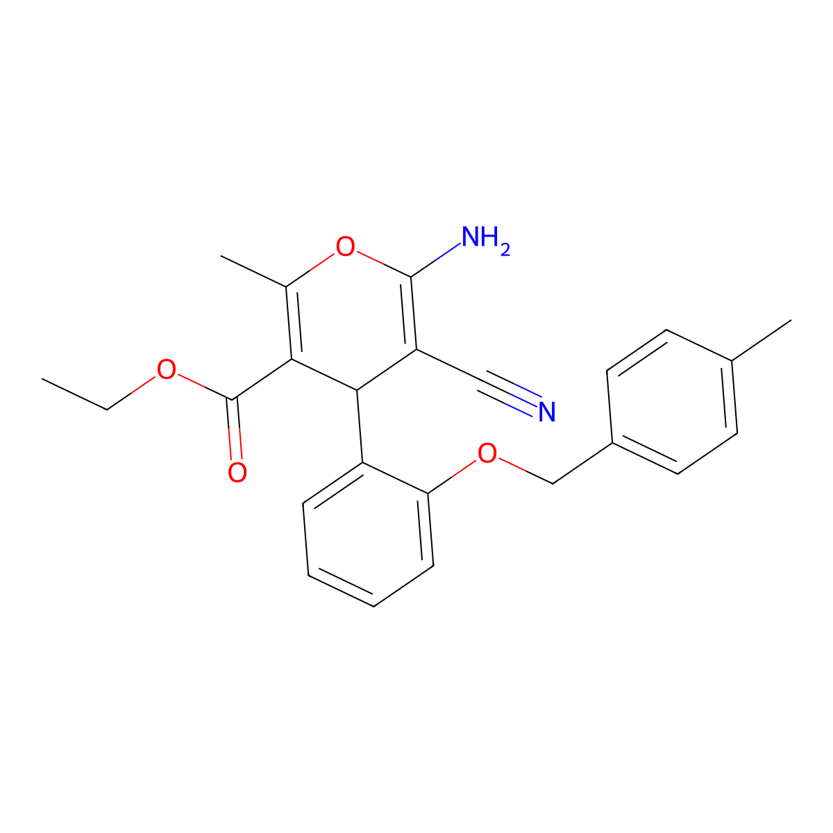 Ethyl 6-amino-5-cyano-2-methyl-4-(2-((4-methylbenzyl)oxy)phenyl)-4H-pyran-3-carboxylate molecular structure, CAS 337505-95-0